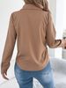 K Elegant Pleated Solid Color Button Long Sleeved Commuting Shirt For Women_ecoleips.com