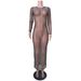 Women's Clothing Sexy Hot Diamond Blouse Mesh Long Sleeve Slit Dress_ecoleips.com