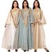 Muslim Dress Women Elegant Embroidered Abaya Dress – Breathable Polyester Chiffon Modest Long Dress With Flared Sleeves (Green, Beige, White, M-Xxl)_ecoleips.com