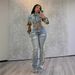 Women's Clothing Fashion Printed Color Matching Denim Jacket Jeans Two Piece Suit_ecoleips.com