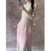 JUEMEI | Tulip New Petal Collar Gradient Blending Slimming Temperament Spring And Summer Long Cheongsam Skirt Chinese_ecoleips.com