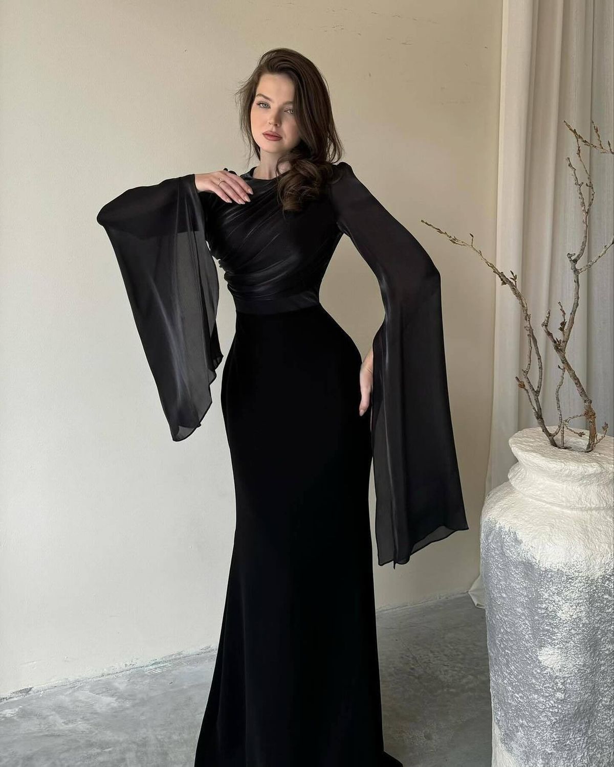 Elegant Luxury Round Neck Batwing Sleeve Sexy Bodycon Evening Gown_ecoleips.com