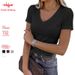 Women's Stretch V-Neck Short Sleeve T-Shirt - Soft Comfort Fit Casual Basic Top For Everyday Wear Sleek Slim Fit_ecoleips.com