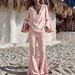 New 2026 Women's Two Piece Set Solid Color V Neck Flared Sleeve Long Pants Independent Clothing Cross Border Europe & America_ecoleips.com
