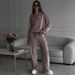 2025 Casual Autumn Women's Suit Solid Color Long Sleeve Cardigan Hat Top Sports Pants Two-piece Set_ecoleips.com
