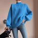 Trendy Diamond Crochet Knit Sweater - Women's Casual High Neck Pullover With Breathable Acrylic Blend (Red, Yellow, Dark Green, Purple, Teal, Gray)_ecoleips.com