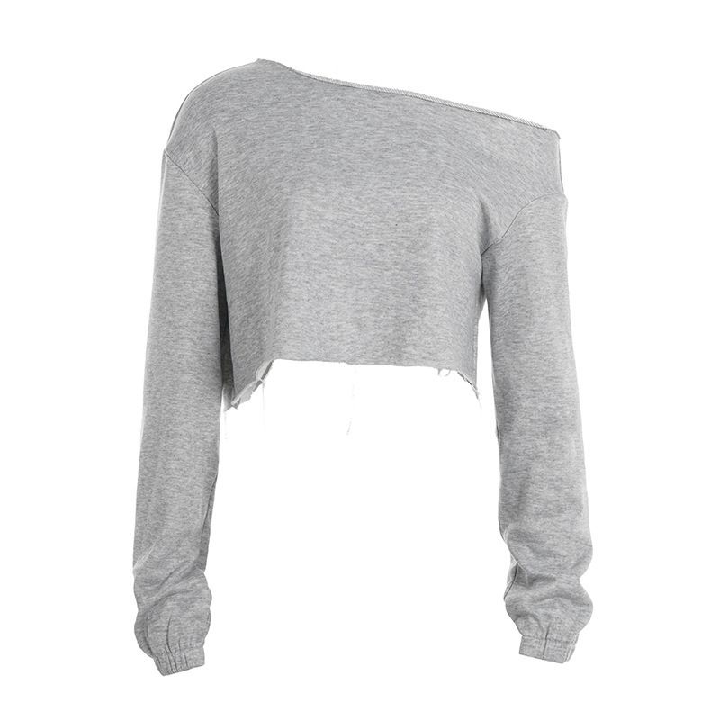Oversized Off-Shoulder Sweatshirt With Asymmetric Neckline, Long Sleeve Cropped Top For Women, Casual Chic Loungewear_ecoleips.com