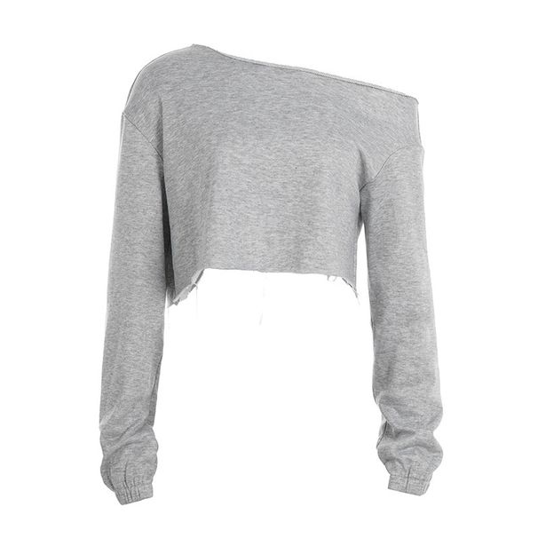 Oversized Off-Shoulder Sweatshirt With Asymmetric Neckline, Long Sleeve Cropped Top For Women, Casual Chic Loungewear_ecoleips.com