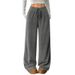Women's High-Waisted Drawstring Lounge Pants Elastic Waistband Wide Leg Comfortable Casual Trousers_ecoleips.com