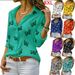 Women's Multicolor Butterfly Print Loose Lapel Shirt Long Sleeve Casual Top Fashionable Stylish_ecoleips.com