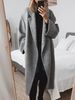 Women's Wool-Blend Trench Coat – Oversized Long Coat With Pockets, Polo Collar & Button Closure (Grey/Blue/Brown/Black)_ecoleips.com