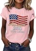 Women's 250th Anniversary American Flag Print T-Shirt, Faux Rhinestone 4th Of July Casual Style Tee Shirt_ecoleips.com