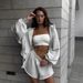 Casual Women's Clothing Solid Color Long-sleeved Hooded Drawstring Sweatshirt Shorts Set Jacket Shorts Two-piece Set_ecoleips.com