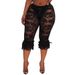 Women's Sexy Lace Hollow out Capri Pants Cross-Border See through Early Spring European American Style Polyester Fashion_ecoleips.com