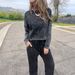 Tie-Waist Lounge Set – Stretch Denim Long Sleeve Top & Pants (Black/Grey/Green/Khaki, S-3XL)_ecoleips.com