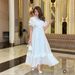 Women's Clothing Summer New White Lace Splicing Elegant Retro Light Dress Long Skirt_ecoleips.com