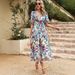Women's Fashion Bohemian Print Dress V Neck Long Sleeve_ecoleips.com