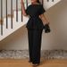 Summer Women's Fashion Casual Suit European American Style Solid Color Tie up Top Wide Leg Pants Set_ecoleips.com