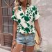 2025 Summer New Floral V-neck Batwing Casual Loose Women's Short Sleeve Shirt_ecoleips.com