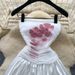 Women's Sweet Floral Print Strapless Dress Style High Waist Slimming Puffy Tulip Skirt White Summer Elegant_ecoleips.com