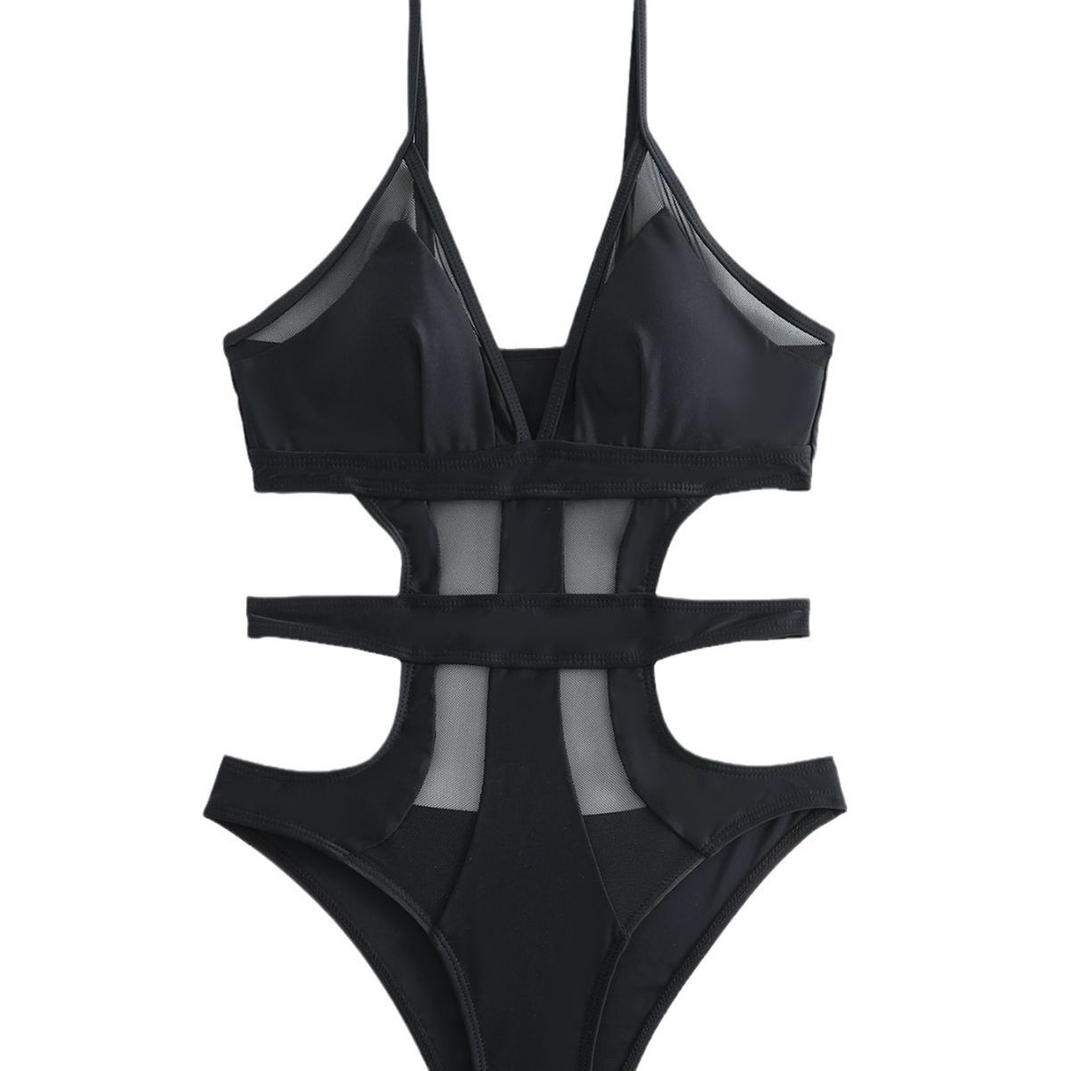 Aria Basics Trendy Sexy European And American Cross-border Bikini, Popular On , Black Mesh Patchwork Backless Swimsuit For_ecoleips.com
