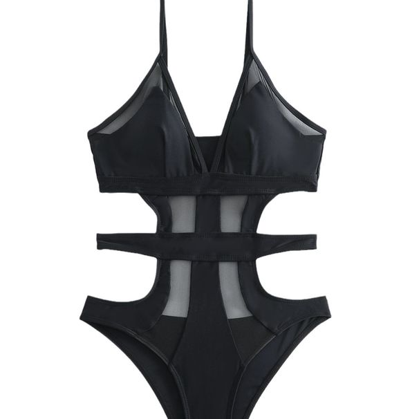 Aria Basics Trendy Sexy European And American Cross-border Bikini, Popular On , Black Mesh Patchwork Backless Swimsuit For_ecoleips.com