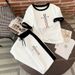 Women's French Minimalist Parisian Style Summer Casual Top And Shorts Set Short Sleeved Print Two Piece_ecoleips.com