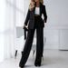 Elegant Double Breasted Lapel Suit Set for Women High Waisted Wide Leg Trousers European American Style High End Professional Two Piece Outfit_ecoleips.com