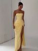 Women's Elegant Strapless Ruched High Slit Maxi Dress – Sexy Formal Party Gown For Banquet_ecoleips.com