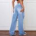European And American Cross-Border Trade Ripped Jeans Washed High Waist Straight Versatile Loose Denim Pants For Women_ecoleips.com