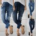 Denim Trousers With Drawstrings, Wish Cross-border Jeans, Women's Cuffed Lantern-style Washed Jeans_ecoleips.com