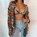 Women's Flowy Wave Print Blouse - Long Sleeve Button Down Shirt With Striped Collar & Loose Fit Casual Top_ecoleips.com