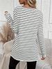 Stripe Print Crew Neck T-shirt Casual Long Sleeve Slit T-shirt Spring And Autumn Women's Wear_ecoleips.com