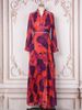 Muslim Women Summer New Style Fashion Long Sleeve Loose Diamond Pink Party Dress_ecoleips.com