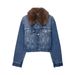 Faux Fur-Trim Denim Jacket – Women’s Cropped Coat (Retro Chic, Soft Lining, Versatile Fall & Winter Style)_ecoleips.com