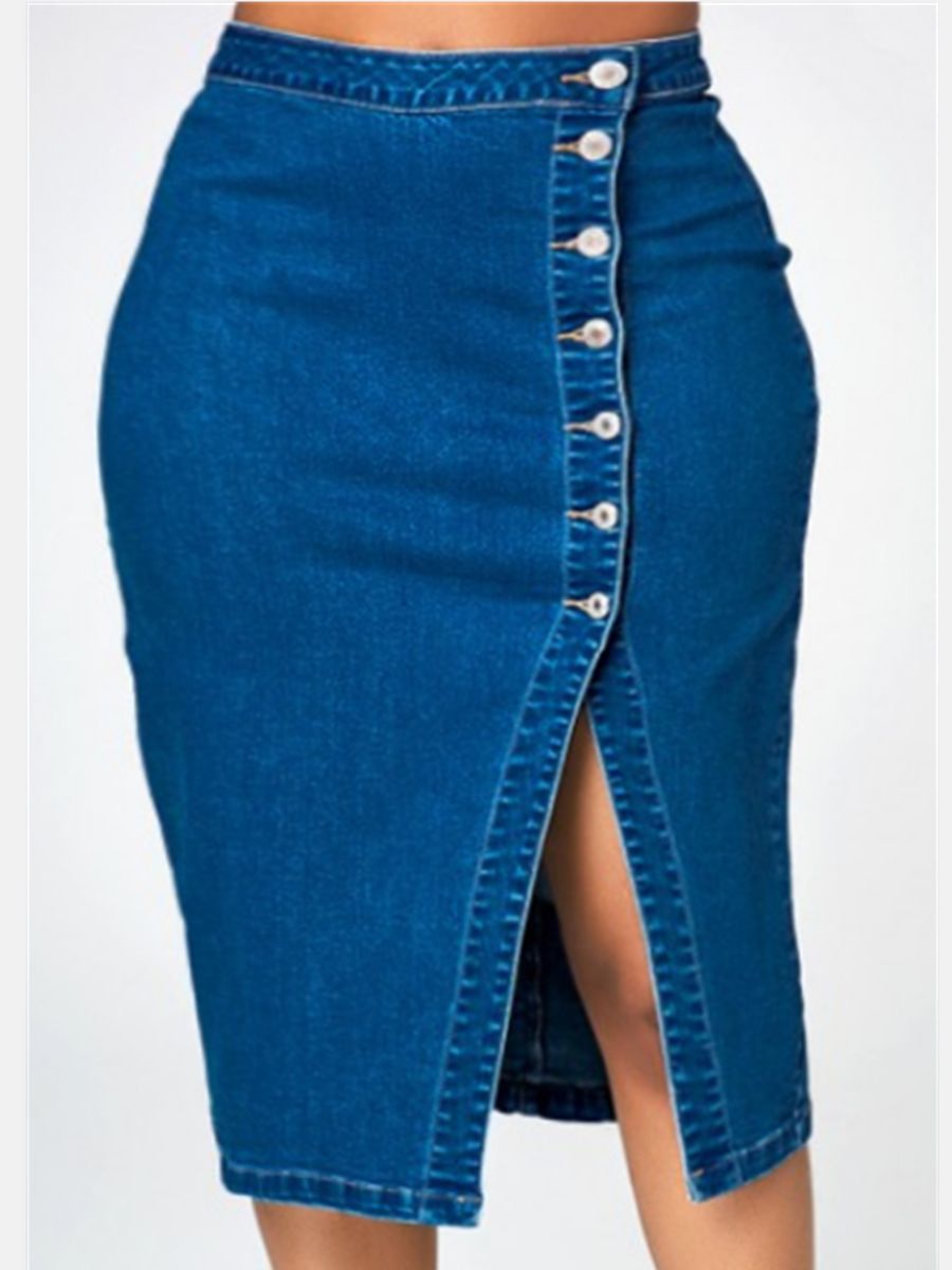 Women's Clothing Fashion Boutique Large Size Denim Long Skirt_ecoleips.com