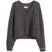 Aria Basics Aria Basics V-Neck Cable Knit Short Solid Color Cardigan Jacket Early Autumn New Cross-Border European And American Versatile_ecoleips.com