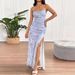 AD174 Purely Alluring Sexy Fashion Spring/Summer New Printed Backless Mesh Strap Bodycon Slit Dress_ecoleips.com