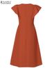 2024 ZANZEA Fashion Women's Dress Summer Short Sleeve Pleated Sundress Elegant V Neck Dress Causal Robe Femme Solid OL Vestido_ecoleips.com