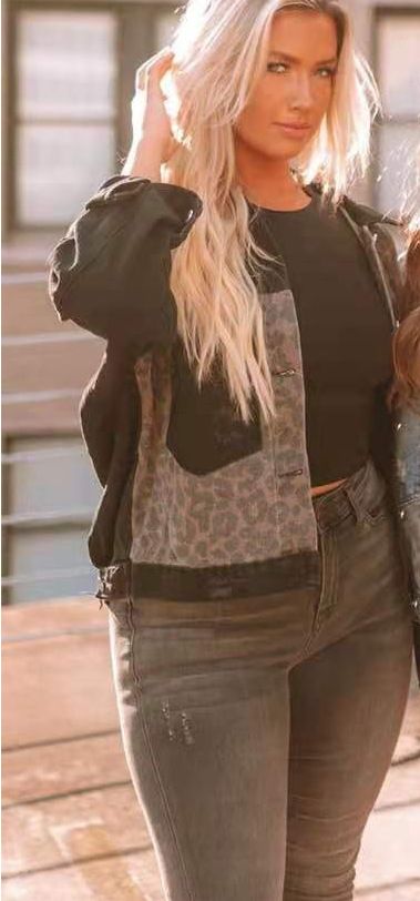Cross-Border Autumn Winter New Denim Long Sleeve Independent Station European American Jacket Women Leopard Print_ecoleips.com