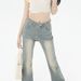 American Retro Cream-colored Stretch Denim Flared Pants, 2025 Autumn And Winter New High-waisted Straight-leg_ecoleips.com