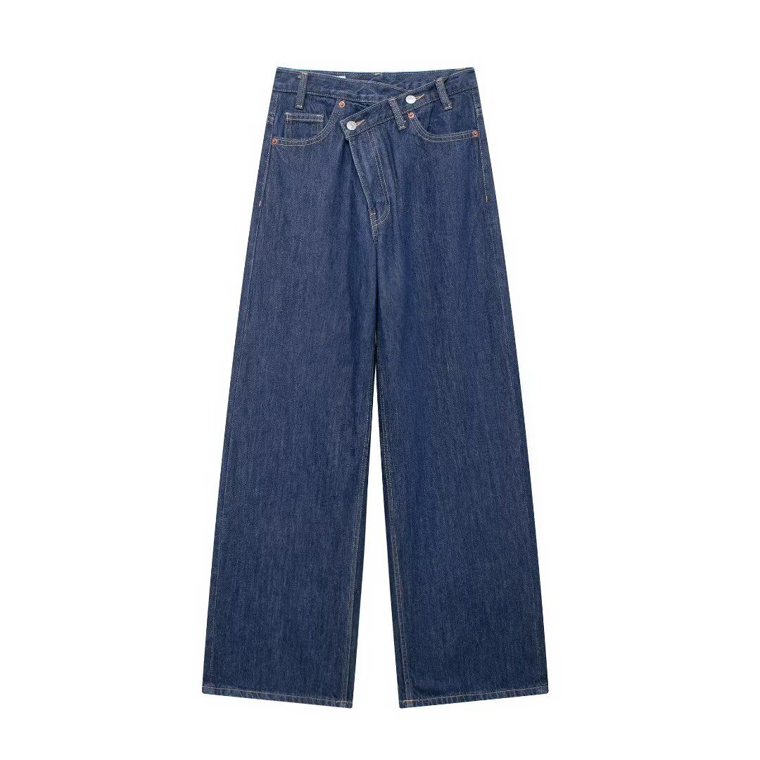 Women's Clothing High Waist Wide Leg Jeans - Double Button Front Streetwear Denim Pants In Blue/Black/Gray_ecoleips.com
