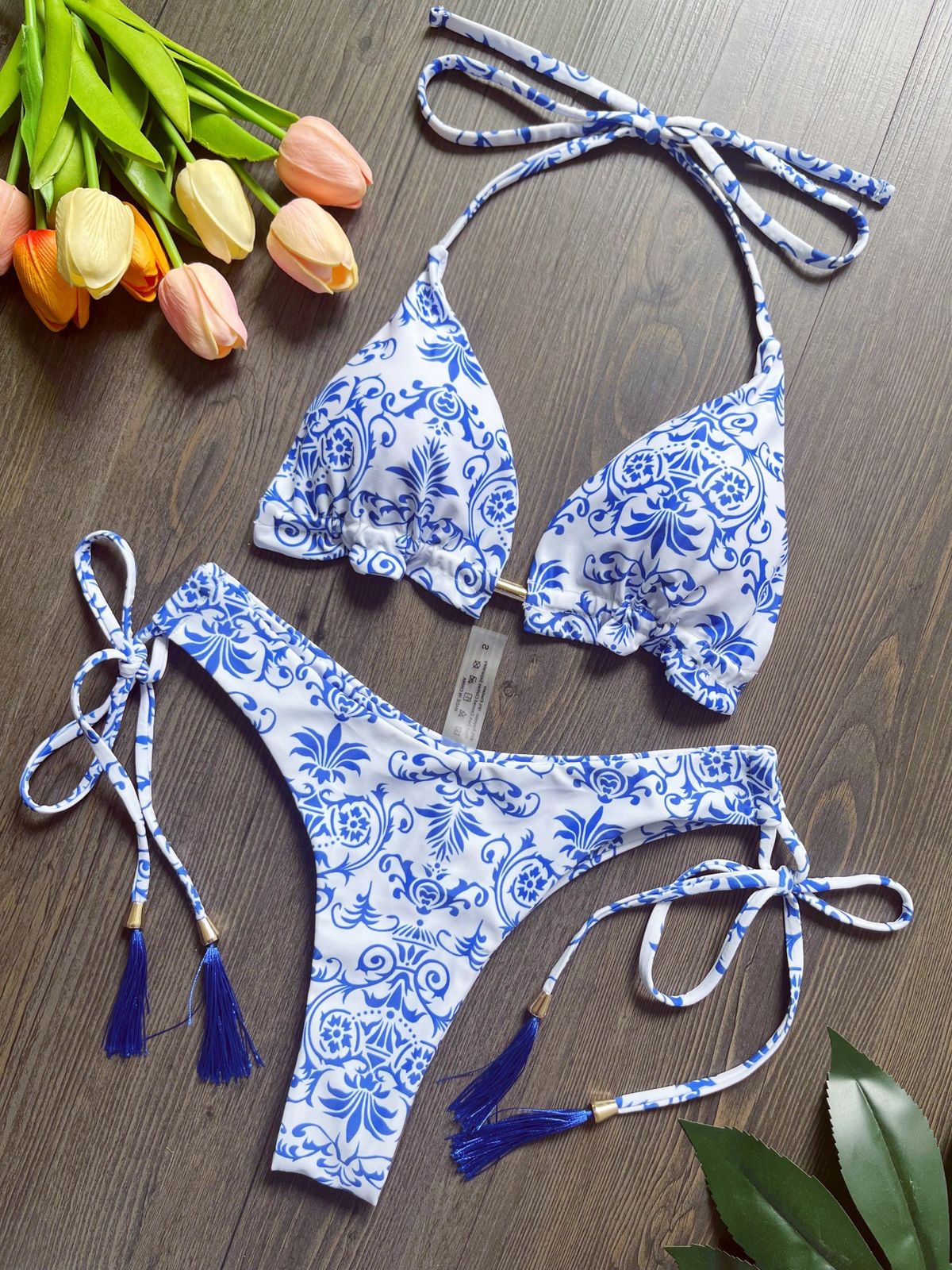 Women’s Clothing New Blue And White Porcelain Print Bikini Swimsuit Beach Sexy Women Swimsuit_ecoleips.com