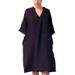 Women's Clothing Fashion Leisure Cotton And Linen Ladies V Neck Loose Large Size Dress_ecoleips.com