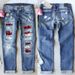 Women's Clothing Straight Jeans Women's Clothing New Red Plaid Printed Patch Ripped Patch Trousers In Stock_ecoleips.com