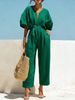 Elegant V Neck Cotton Linen Jumpsuit For Women Solid Color Summer Style Fashionable Romper Europe & America_ecoleips.com
