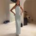 Sexy Halter Neck Wrap Dress For Women - Bodycon Tie-Waist A-Line Maxi Dress With High Elasticity, (White Cyan, Navy, Brown, Green)_ecoleips.com
