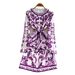 Blue And White Porcelain Print round Neck Dress for Women Tie Waist Elegant Bodycon Midi Skirt European American Style Niche Chic Autumn_ecoleips.com