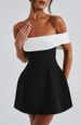 Women's Clothing Black And White Color Matching One Shoulder Mini Skirt Cross Border Sleeveless Bow A Line Dress_ecoleips.com
