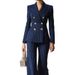 Women's Clothing Chic Striped Blazer & Pants Set – Slim-Fit Office Suit For Women, Professional & Stylish (Navy, Black)_ecoleips.com